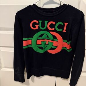 Gucci Black Crewneck with Red and Green Emblem